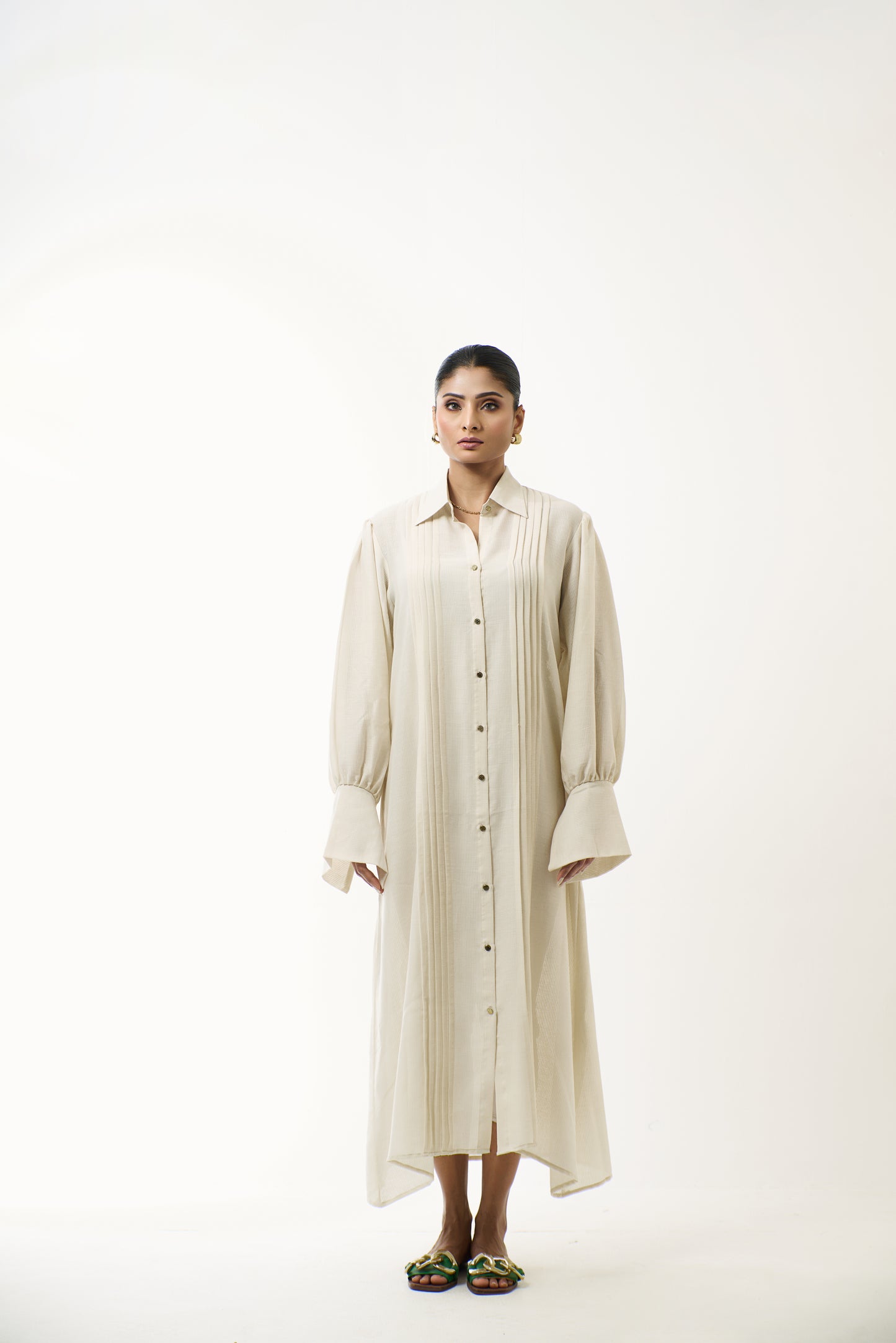 Cream Pleated Dress