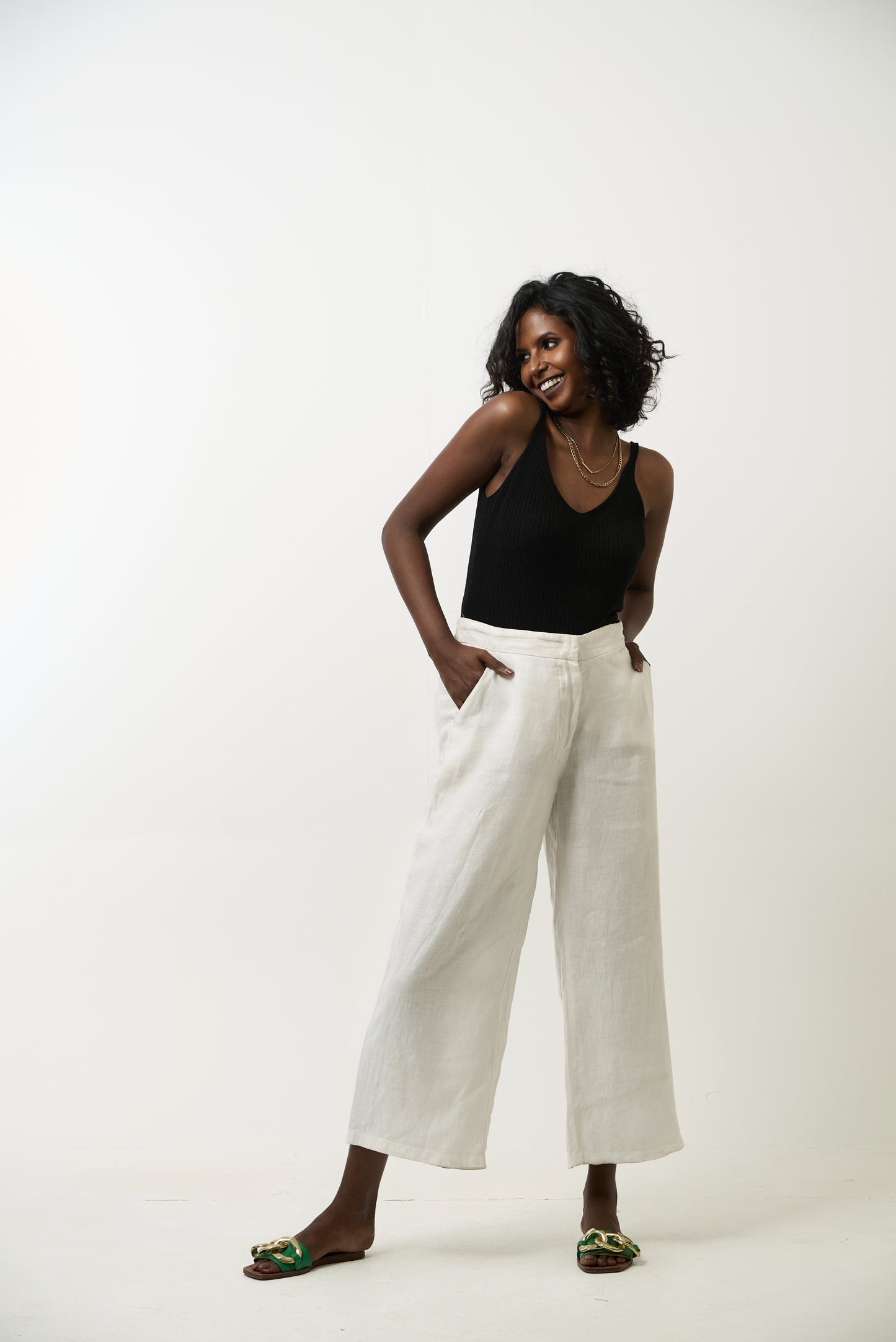 White Wide Legged Linen Pants