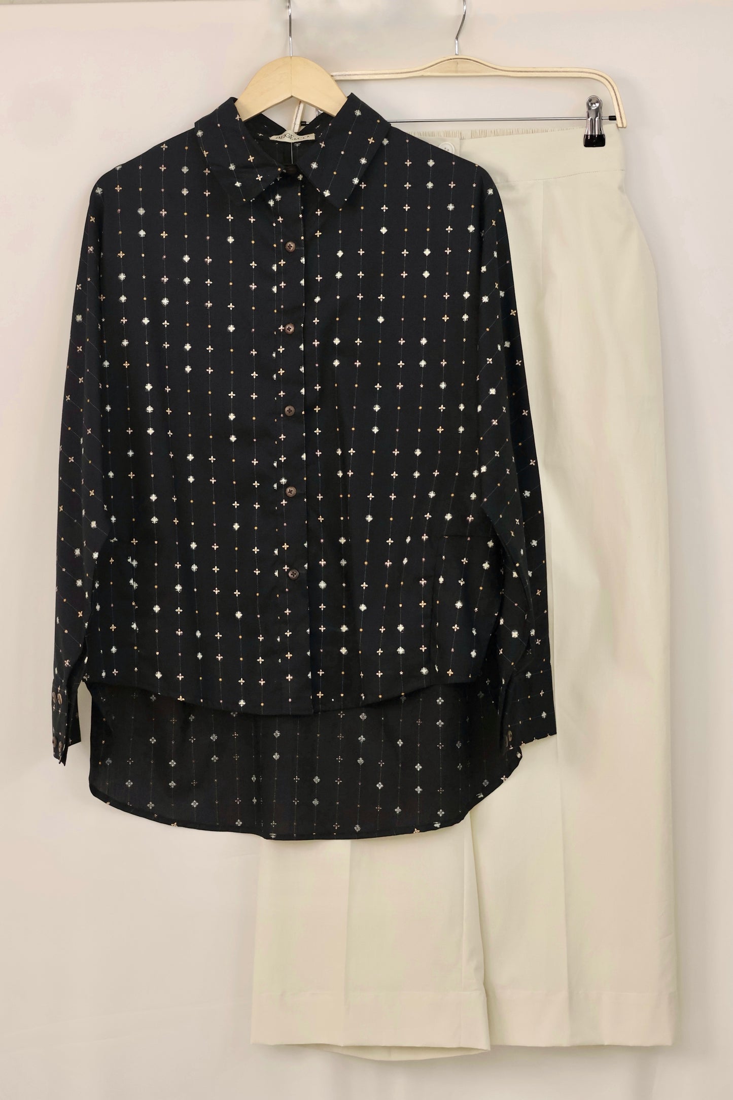 Black cotton shirt with Ivory cotton co-ord set