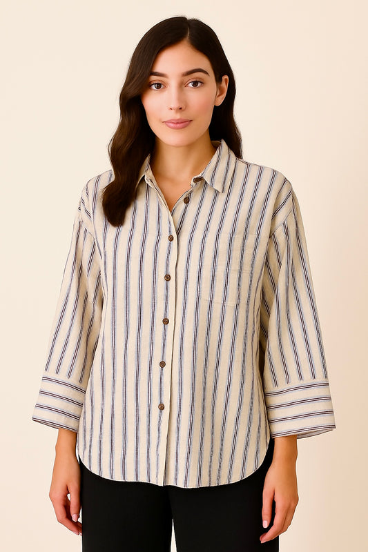 Stripped cotton quarter sleeve shirt