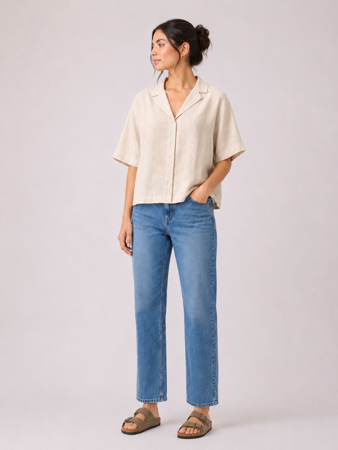 Beige shirt v neck
