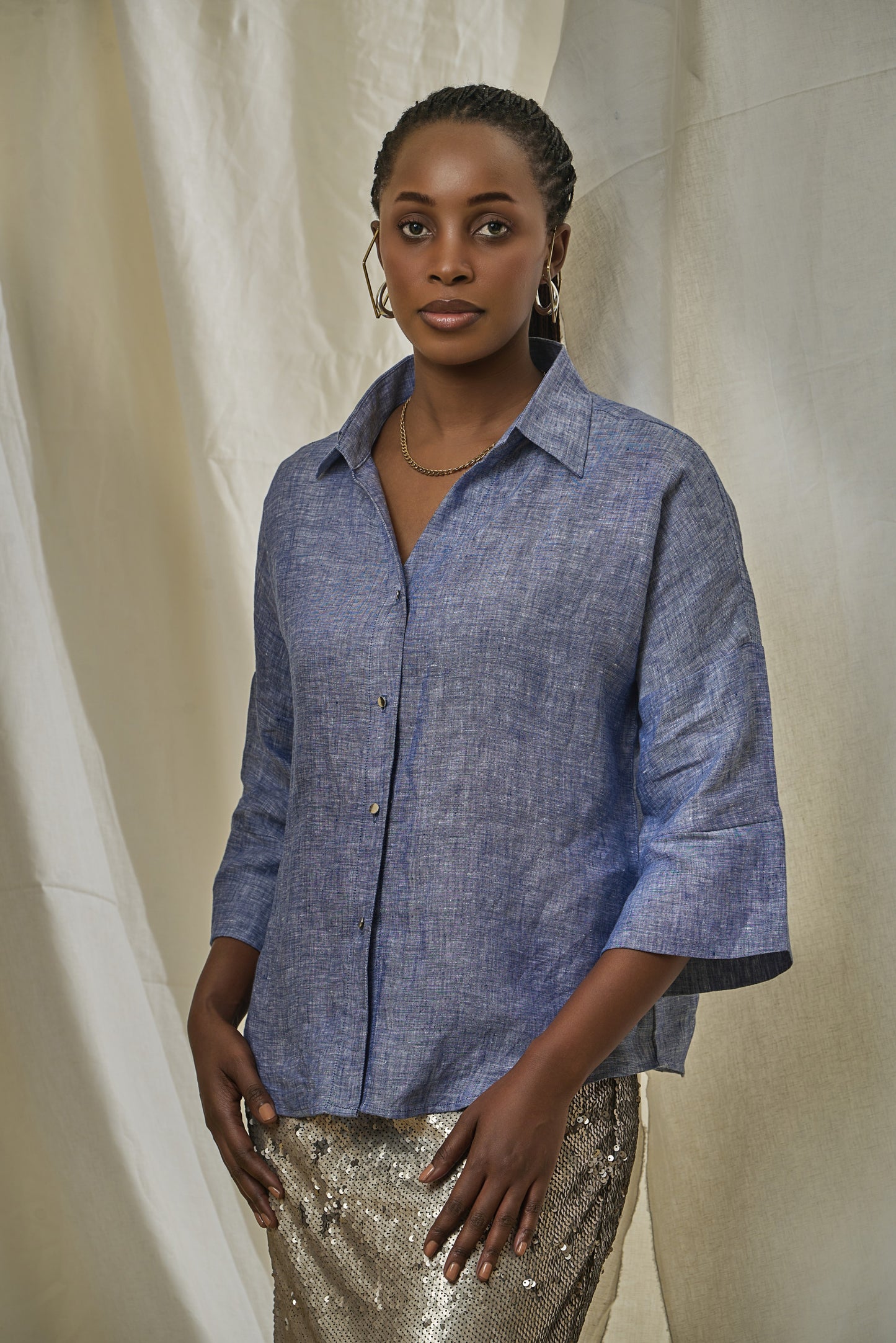 Mid Night Blue Linen Shirt
