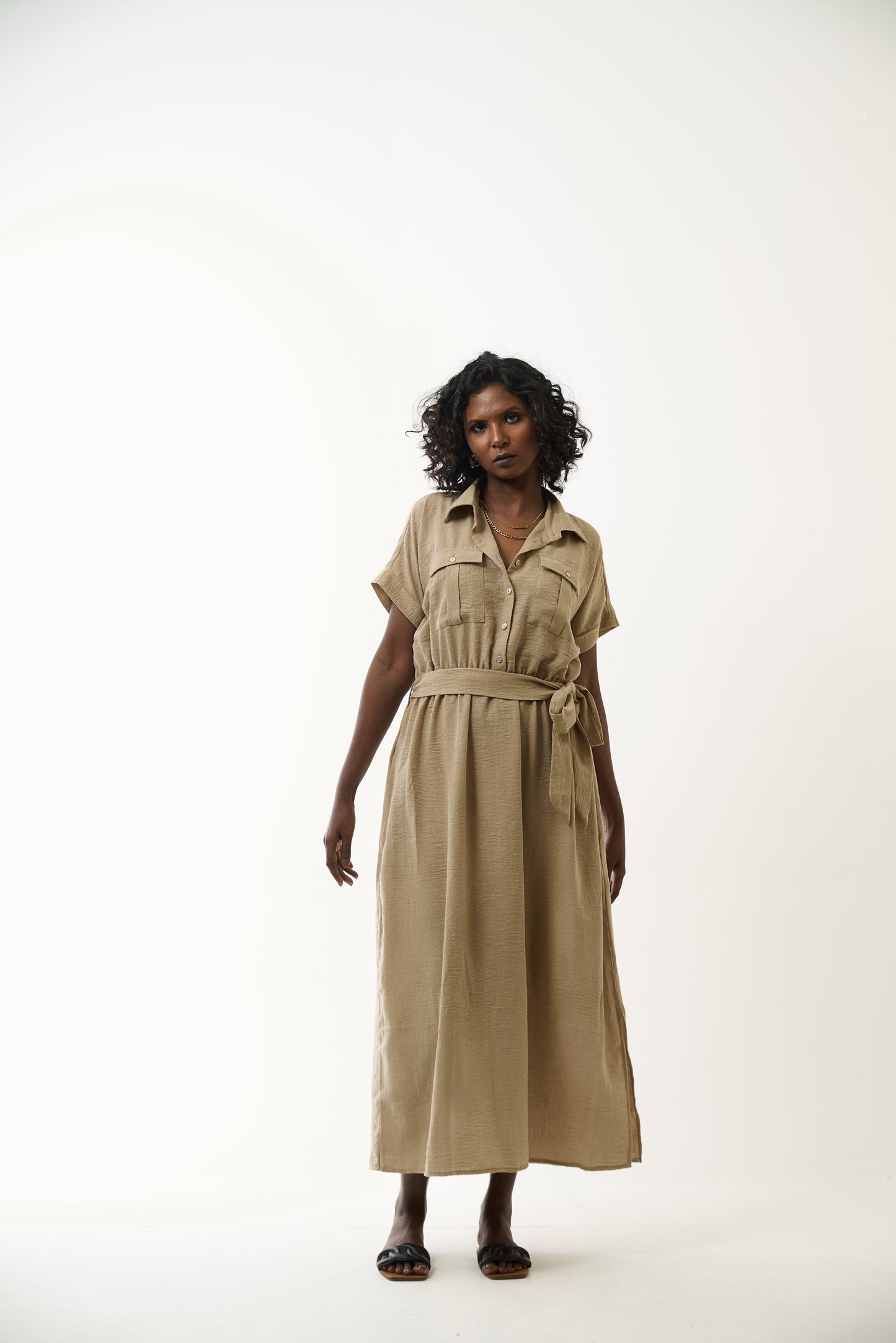 Beige Dress Short Sleeve