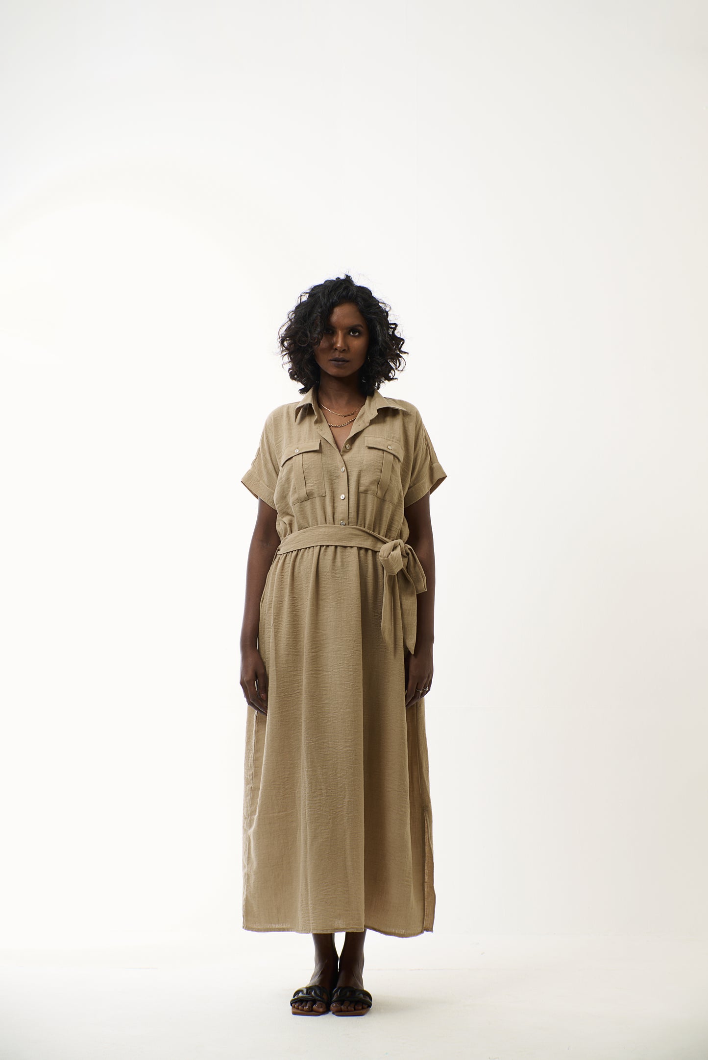 Beige Dress Short Sleeve