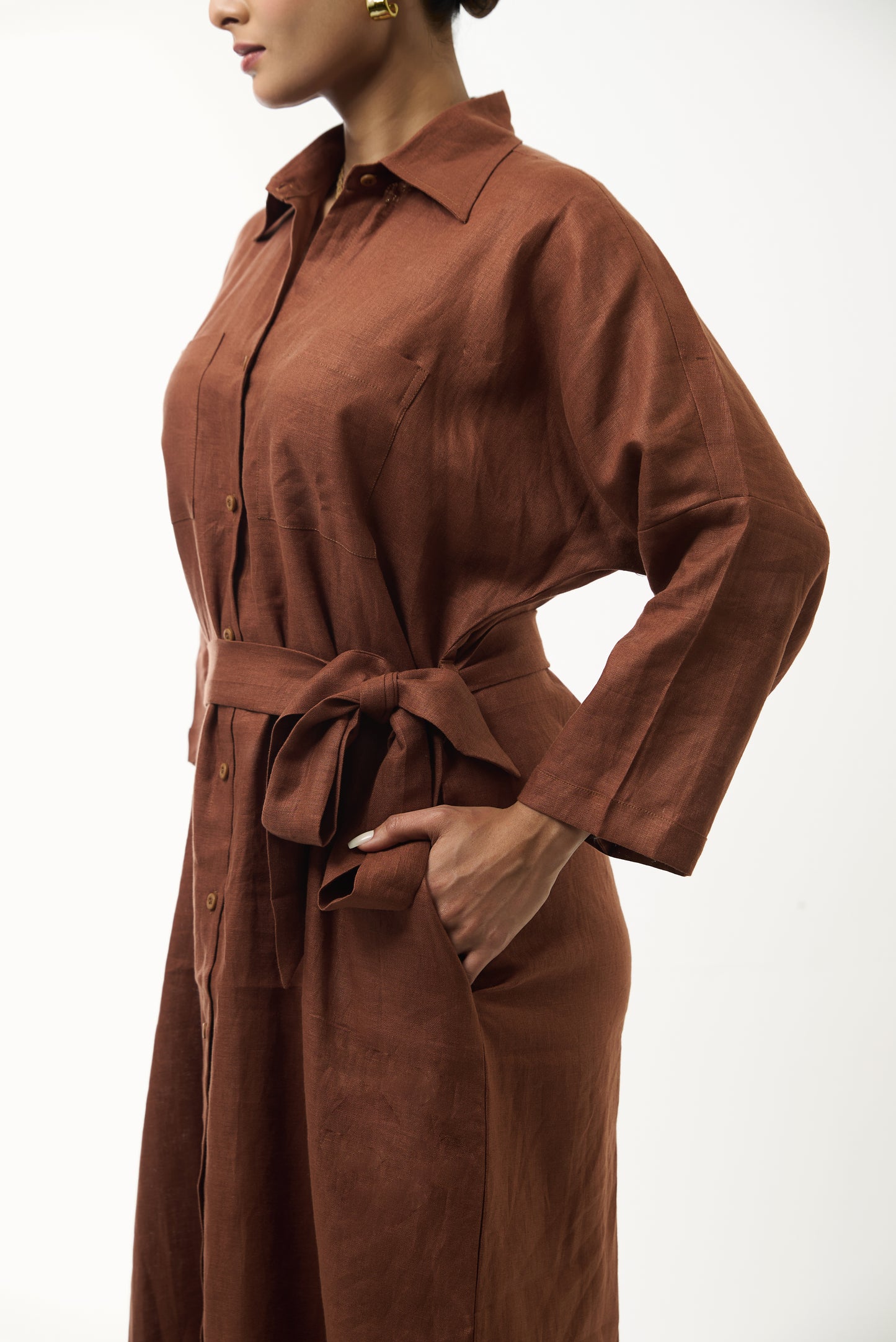 Brick Brown  Dress With Belt