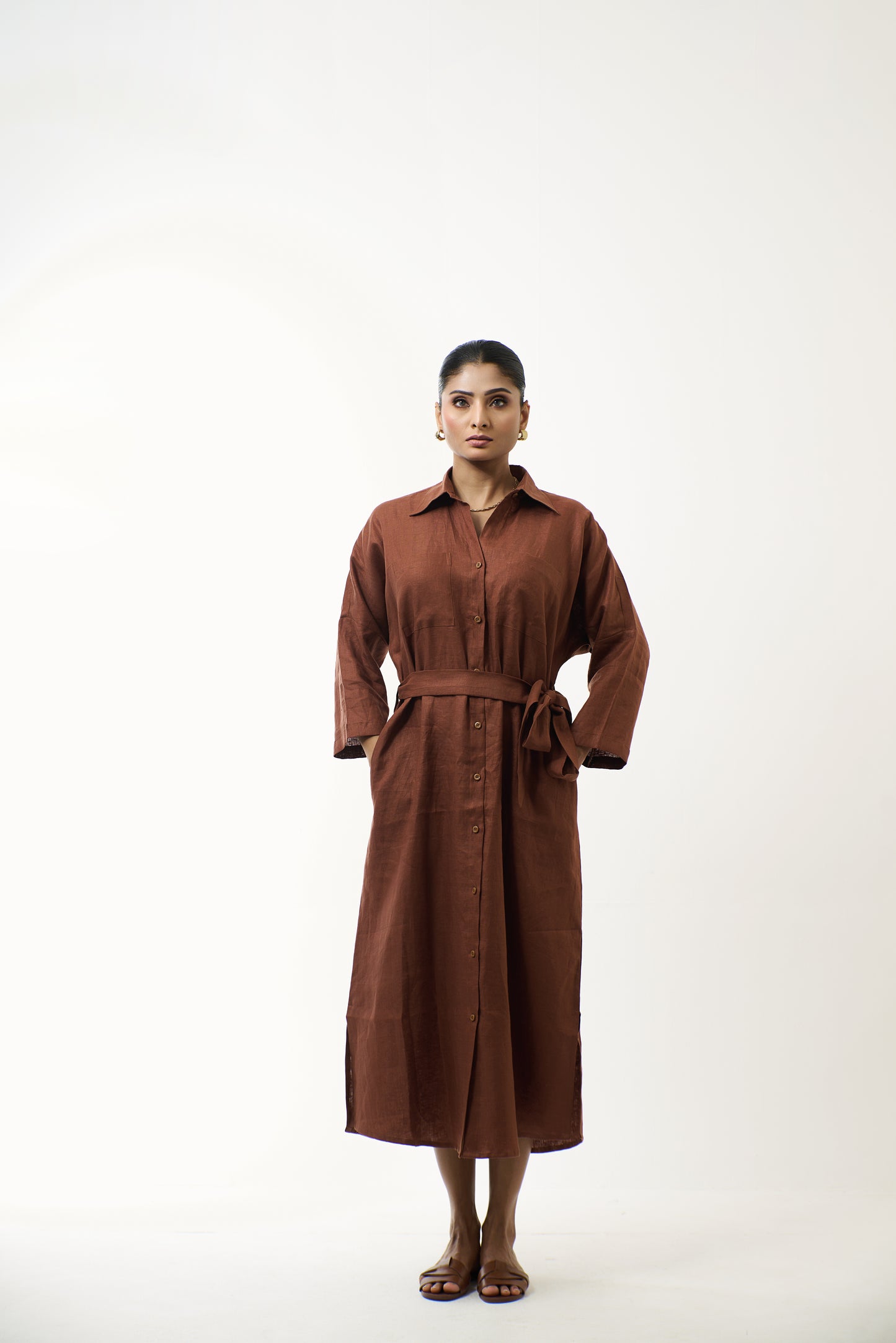 Brick Brown  Dress With Belt