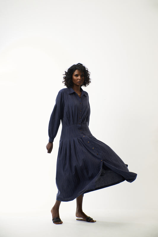 Navy Pleated Dress