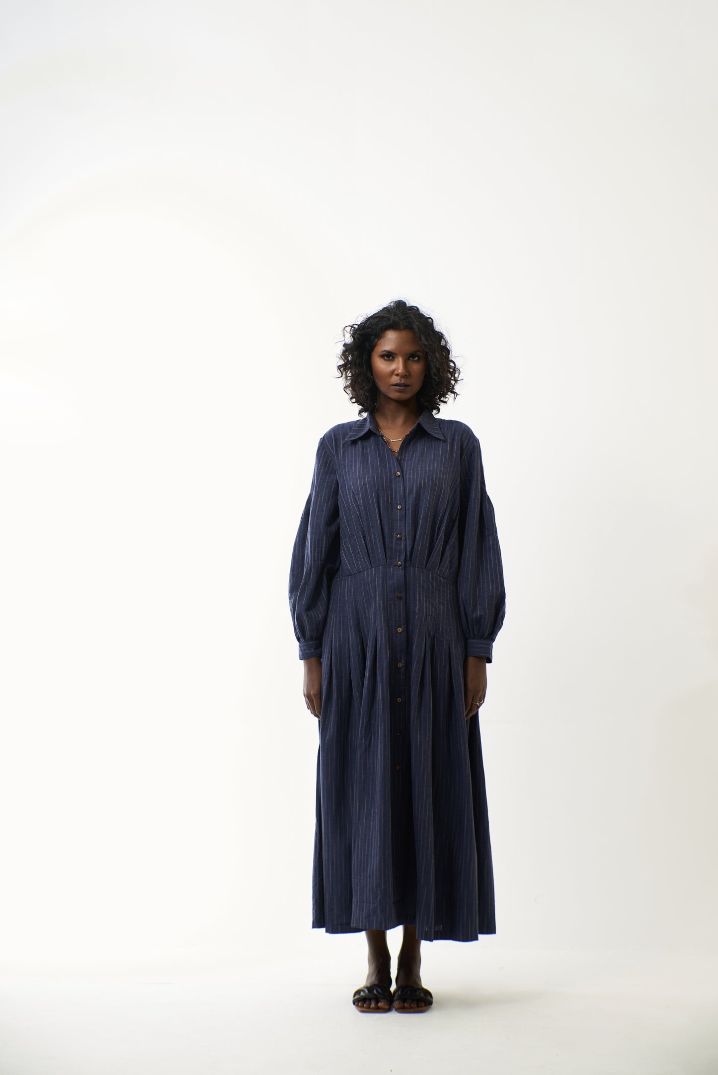 Navy Pleated Dress