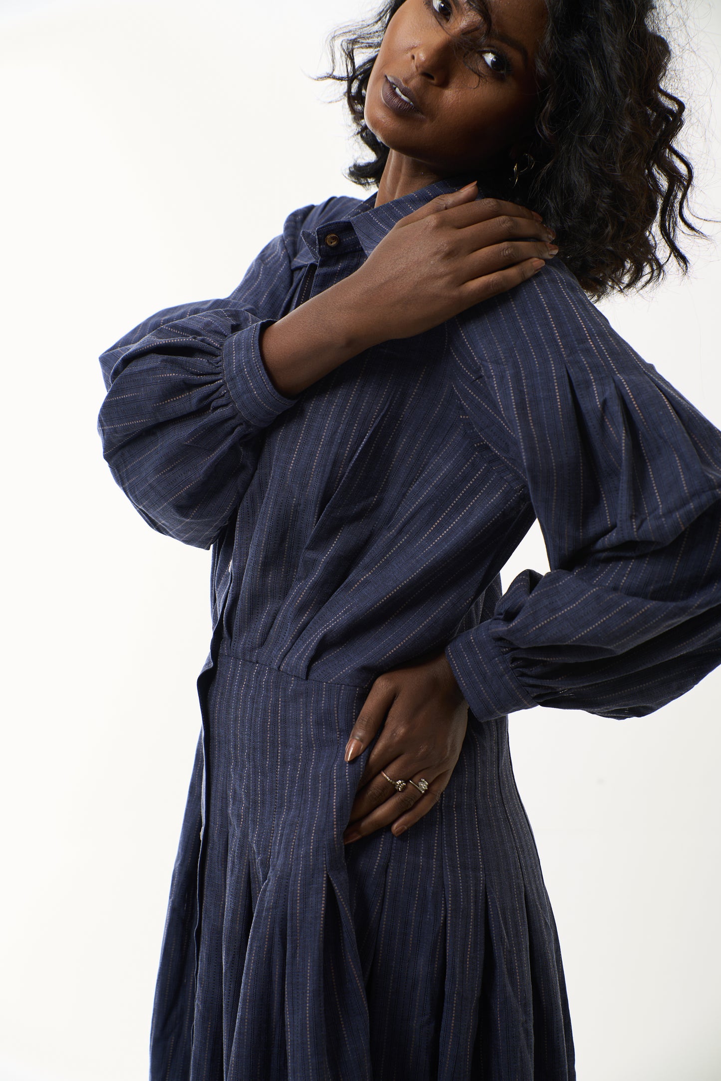 Navy Pleated Dress