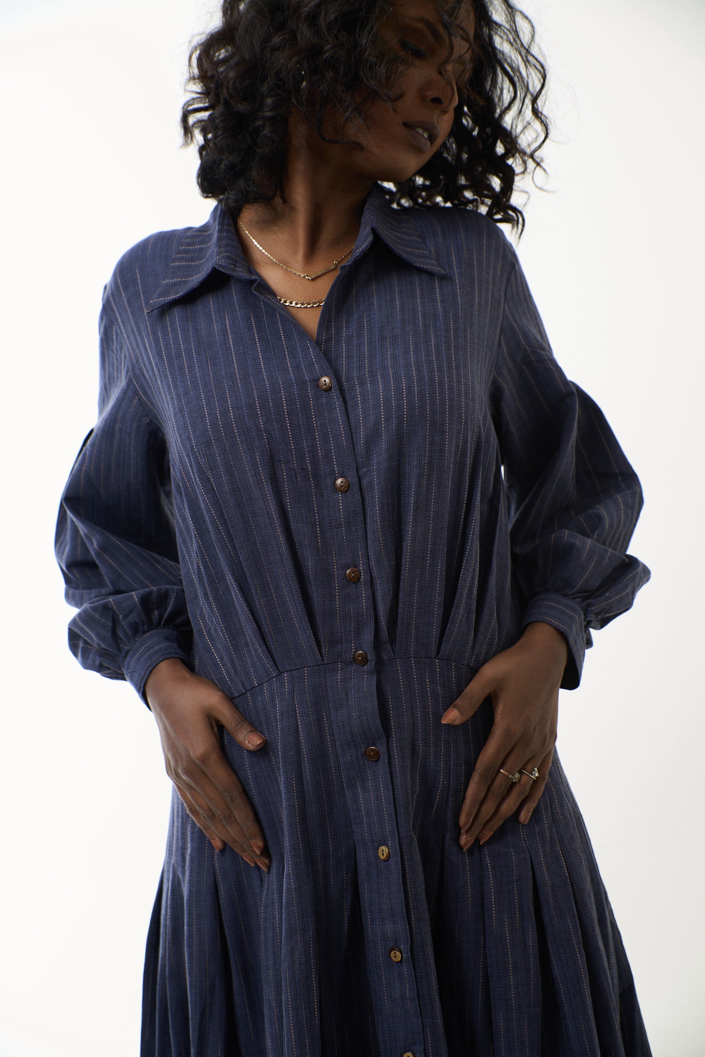Navy Pleated Dress
