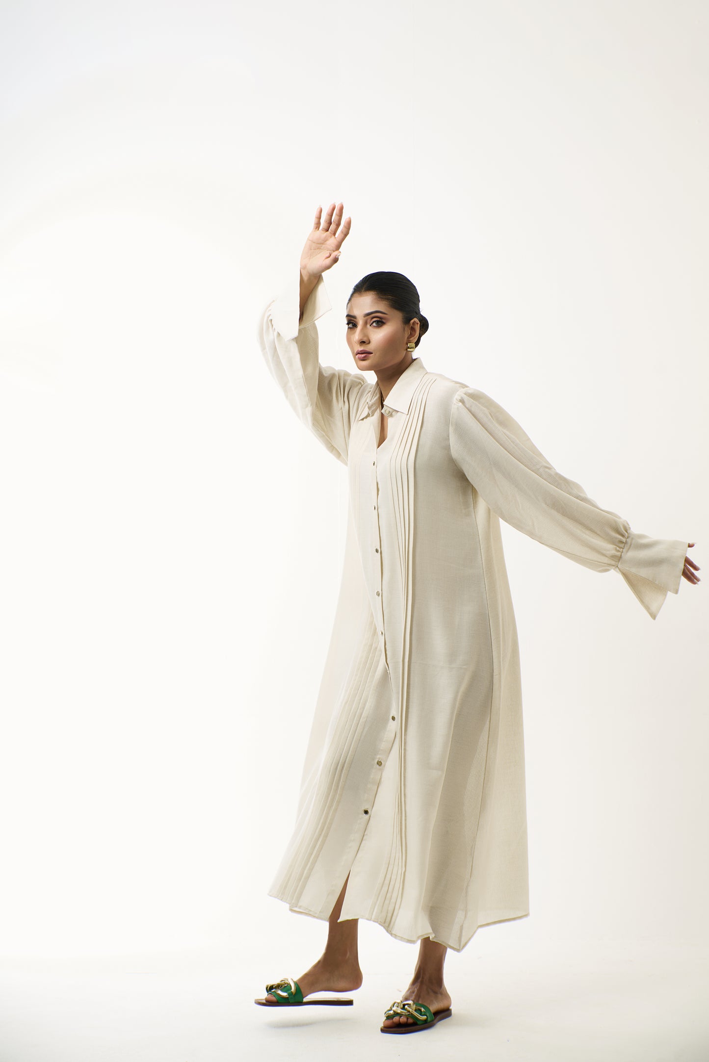 Cream Pleated Dress