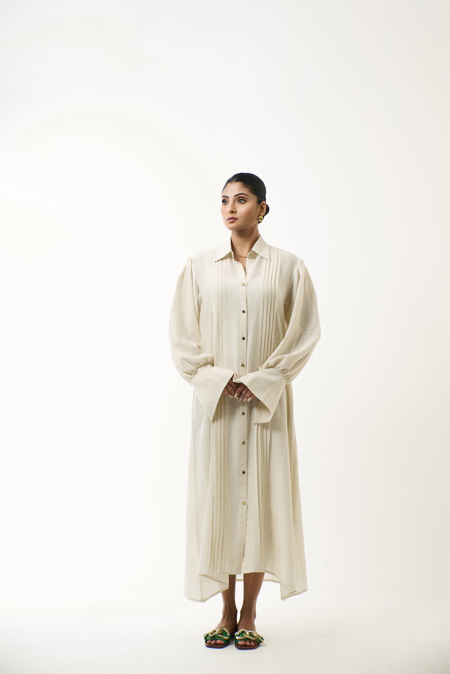 Cream Pleated Dress