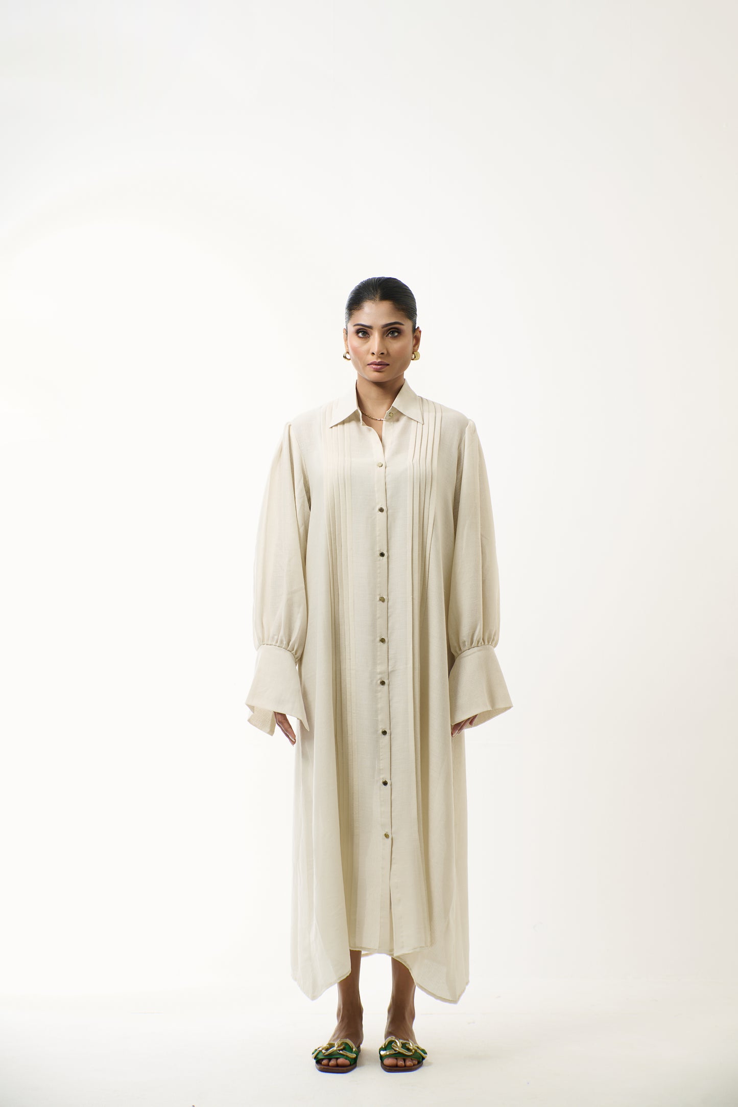 Cream Pleated Dress