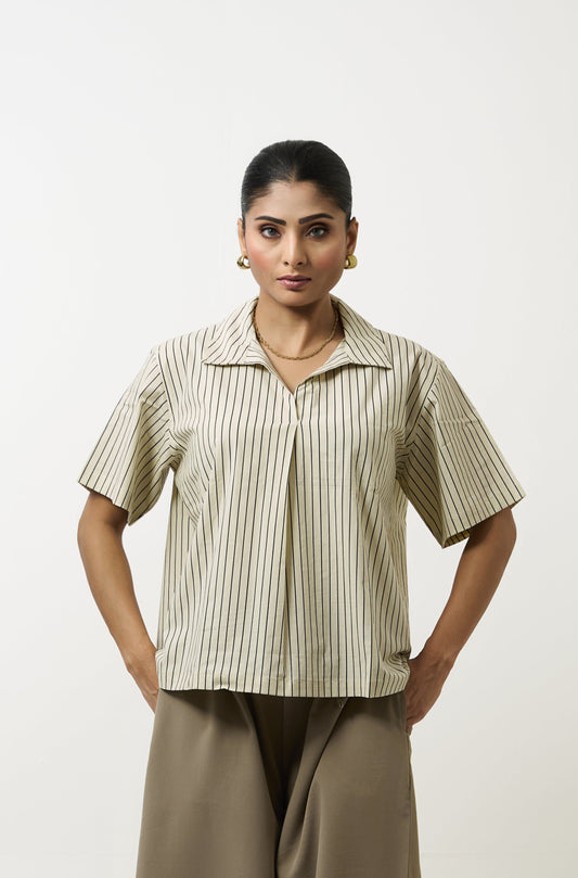 Sripped Shirt with Short Sleeve