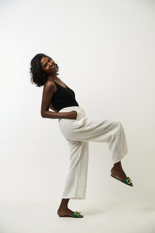 White Wide Legged Linen Pants