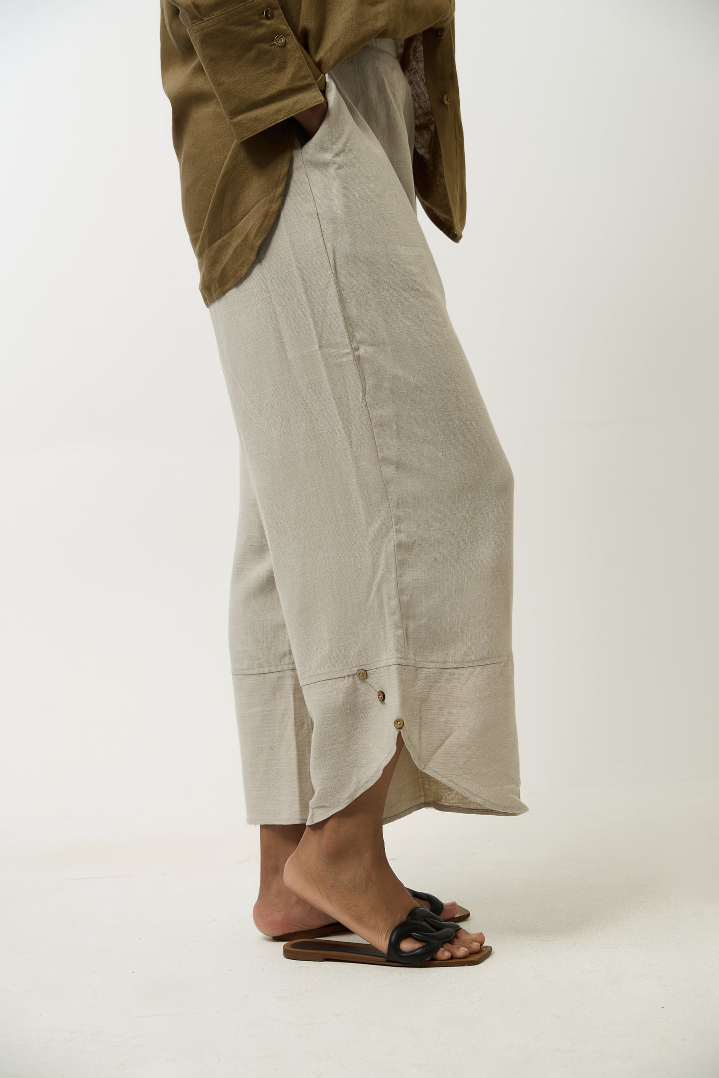 Beige Button On Pant