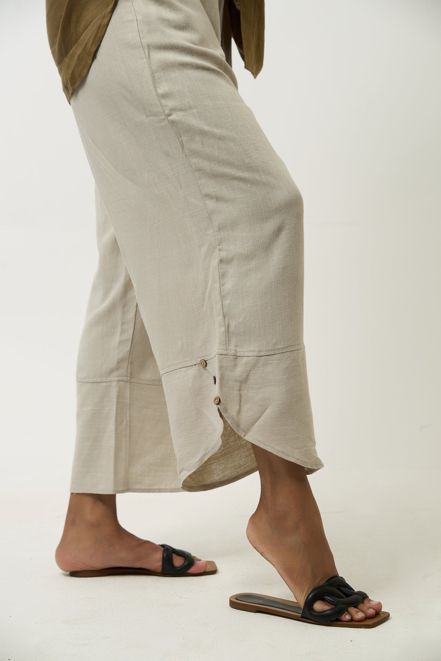 Beige Button On Pant