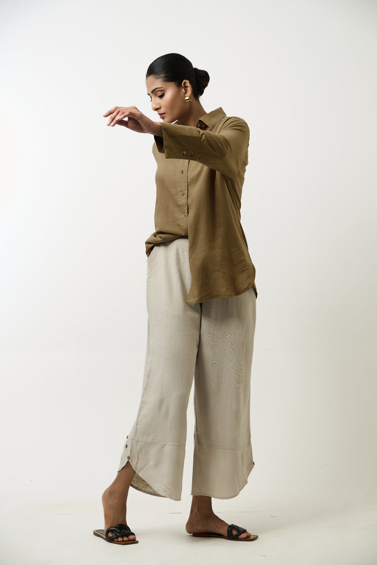 Beige Button On Pant