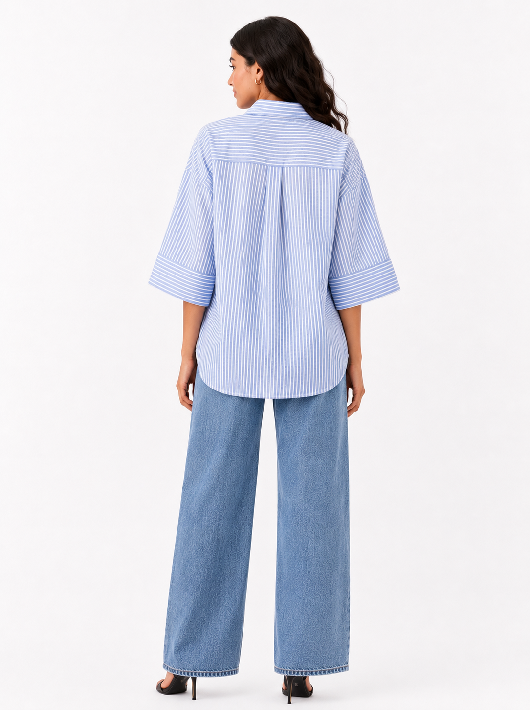 Sky blue stripe v neck shirt