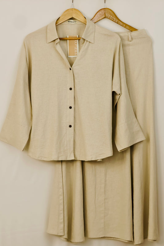 Ivory Linen Skirt shirt set