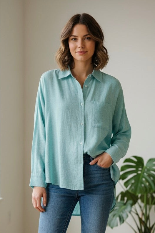 Tiffany blue linen casual shirt