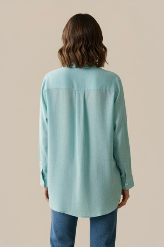 Tiffany blue linen casual shirt