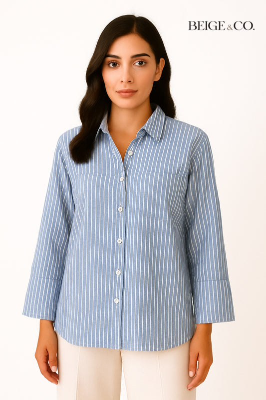 Stripped cotton shirt- back slit