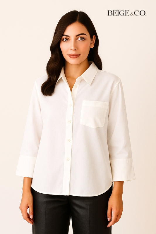 Quarter sleeve white cotton shirt